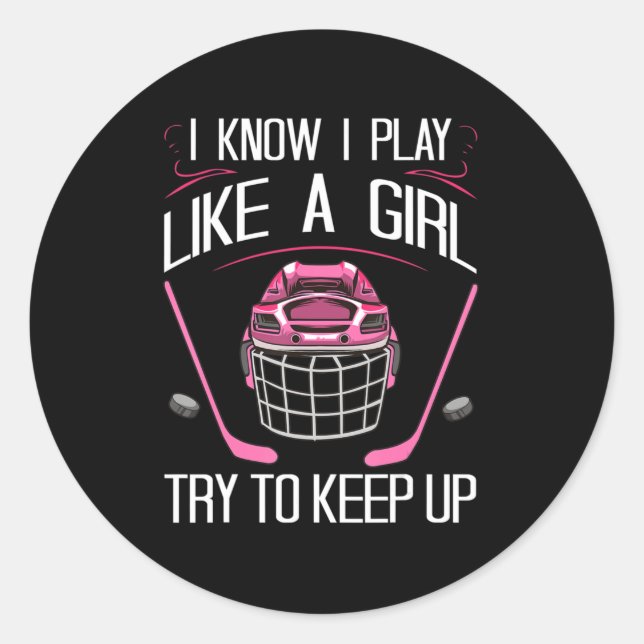 Pegatina Redonda Chicas divertidos diseños de hockey para mujeres n (Anverso)
