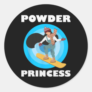 Pegatina Redonda Chicas divertidos en Snowboard Powder Princess