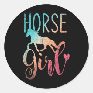 Pegatina Redonda Chicas ecuestres Chicas Caballo