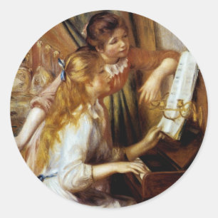 Pegatina Redonda Chicas en el piano