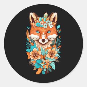 Pegatina Redonda Chicas estéticas Cute Cottagecore Floral Fox