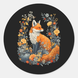 Pegatina Redonda Chicas estéticas Cute Cottagecore Floral Fox