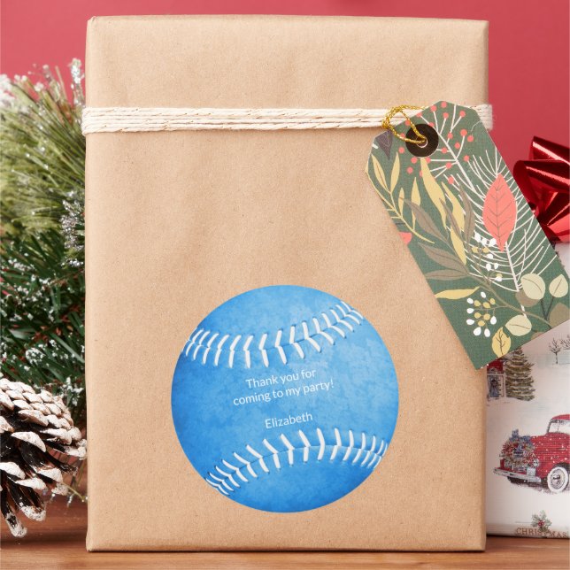 Pegatina Redonda chicas fiesta deportivo de softball azul gracias (Vacaciones)