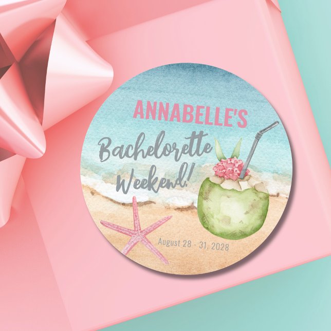 Pegatina Redonda Chicas Fin de Semana Cocktail Bachelorette Party (Cute Beach Bachelorette Party Weekend Cocktail Classic Round Sticker )