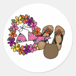 Pegatina Redonda Chicas Flip Flops Tropical Uno