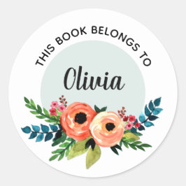 Pegatina Redonda Chicas Flores de acuarela Floral Niños Plancha de 