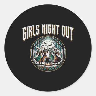 Pegatina Redonda Chicas fuera de noche bailando brujas divertidas e