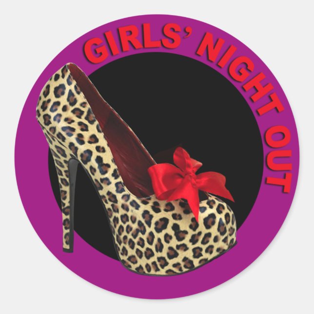 Pegatina Redonda Chicas Funky Leopardo Stiletto Noche Afuera (Anverso)