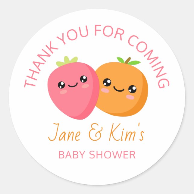 Pegatina Redonda Chicas gemelos de Baby Shower (Anverso)