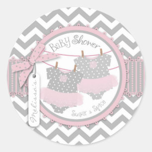 Pegatina Redonda Chicas gemelos Tutus Chevron Imprimir Baby Shower