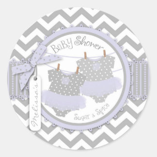 Pegatina Redonda Chicas gemelos Tutus Chevron Imprimir Baby Shower