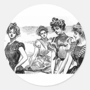 Pegatina Redonda Chicas Gibson en la playa