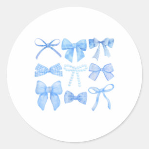Pegatina Redonda Chicas Gráficas De Bow Y Cinta Azules Coque
