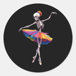 Pegatina Redonda Chicas Halloween Dancing Skeleton Rainbow Lle