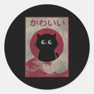 Pegatina Redonda Chicas japoneses de regalo de anime negro para gat