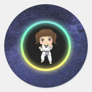 Pegatina Redonda Chicas Karate Galaxy
