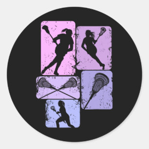 Pegatina Redonda Chicas Lacrosse Mujeres Jóvenes Niños