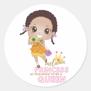 Pegatina Redonda Chicas MELANIN Princess En Entrenamiento Para Ser