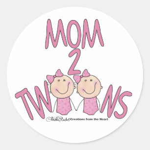 Pegatina Redonda Chicas mellizos Mamá 2