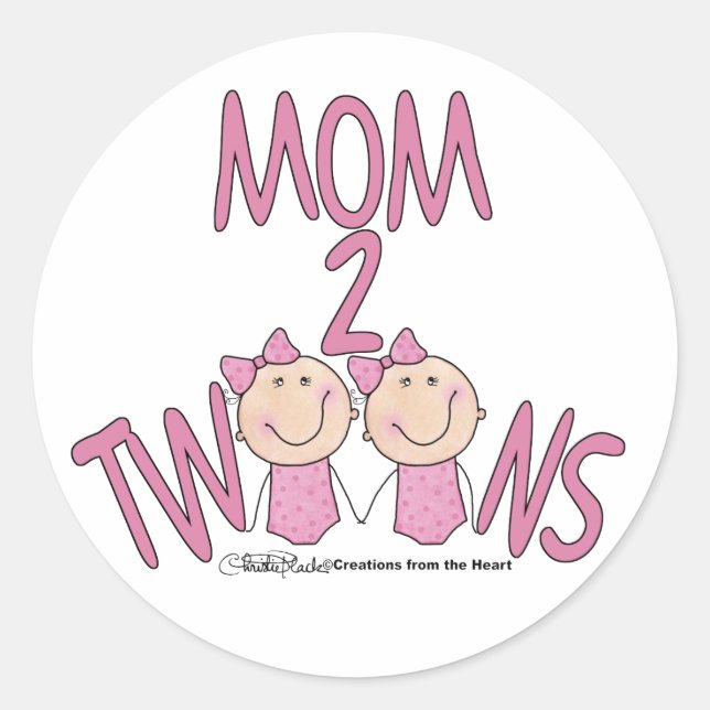 Pegatina Redonda Chicas mellizos Mamá 2 (Anverso)