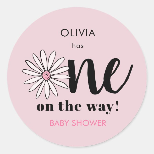 Pegatina Redonda Chicas modernos Baby Shower Daisy Floral (Anverso)