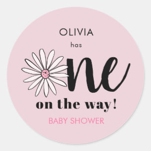 Pegatina Redonda Chicas modernos Baby Shower Daisy Floral