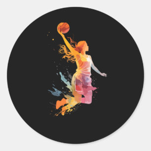 Pegatina Redonda Chicas mujeres Chicas de baloncesto