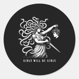 Pegatina Redonda Chicas Mujeres Serán Chicas Femenino Medusa Divert