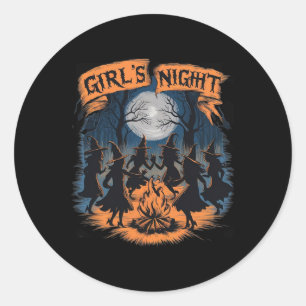 Pegatina Redonda Chicas Noche Witch Coven Halloween Diseño Spooky F