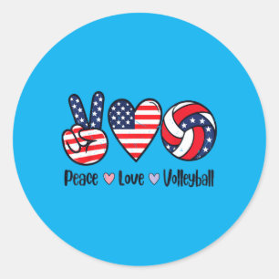 Pegatina Redonda Chicas Paz Amor Voleibol 4 de Julio Americano