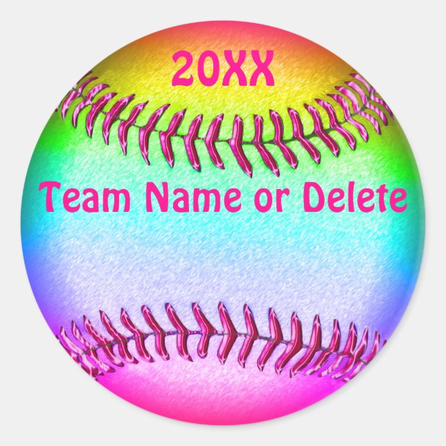 Pegatina Redonda Chicas Personalizable Pegatinas de Softball colori (Anverso)
