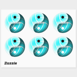 Pegatina Redonda chicas personalizado yin y yang voleibol turquesa