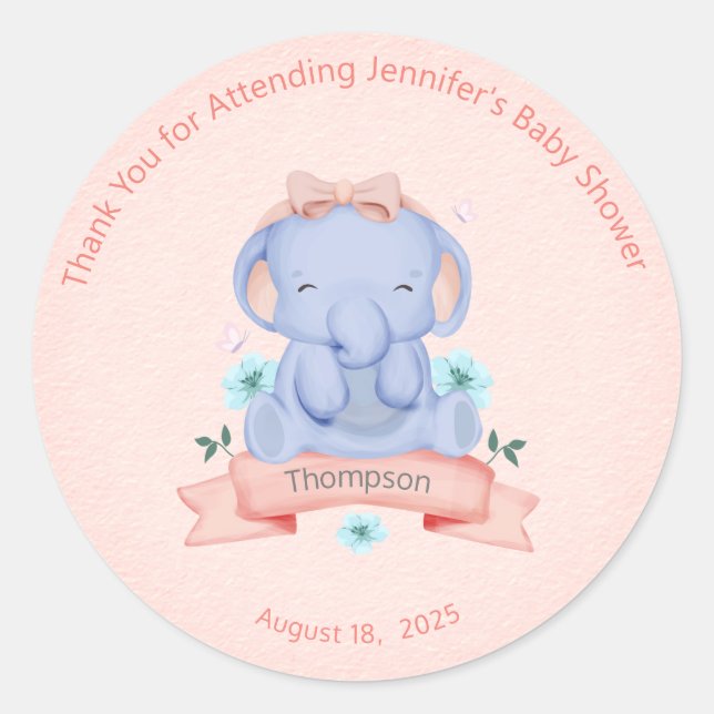 Pegatina Redonda Chicas personalizados Blue Elephant Coral (Anverso)