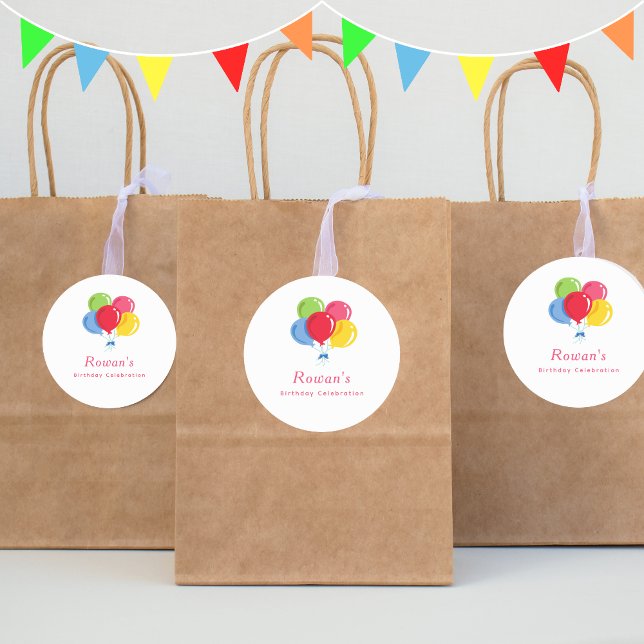Pegatina Redonda Chicas personalizados de globos coloridos Cumpleañ (Subido por el creador)