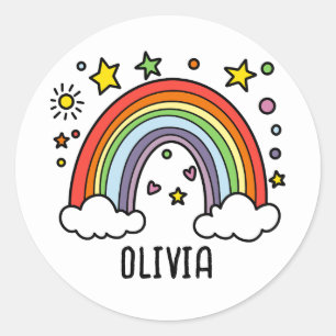 Pegatina Redonda Chicas personalizados del arcoiris caprichosos
