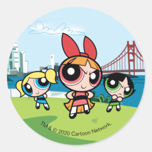 Pegatina Redonda Chicas poderosos superfuertes