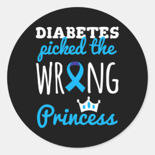 Pegatina Redonda Chicas Princesas de Sensibilización T1D Cinta azul