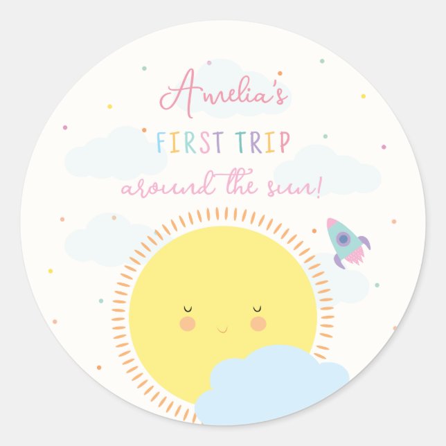 Pegatina Redonda Chicas recortan primer viaje alrededor del primer  (Anverso)