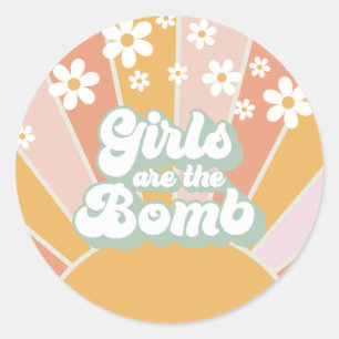 Pegatina Redonda Chicas Retro Groovy son la bomba