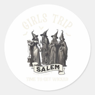 Pegatina Redonda Chicas Retro Viajan Salem 1692 Perdieron A Una Bru