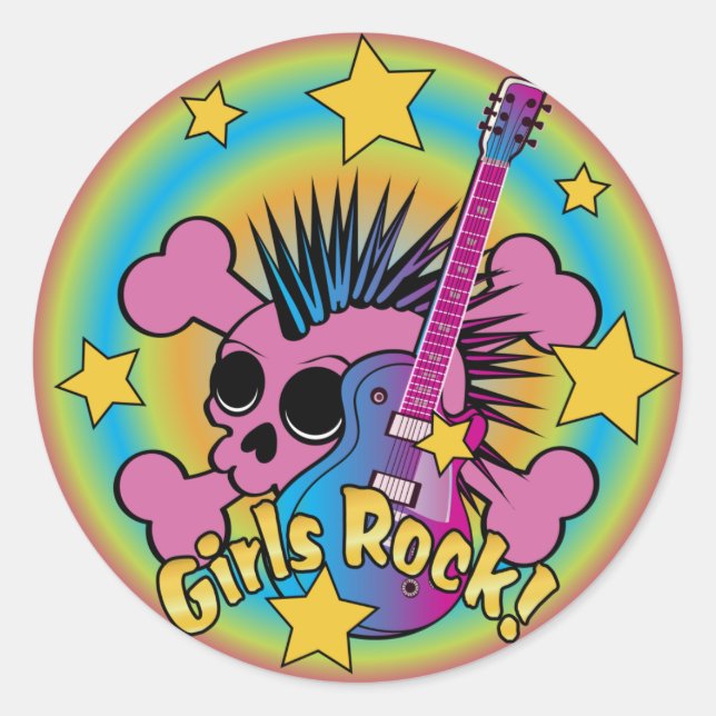 Pegatina Redonda Chicas Rock Skull (Anverso)