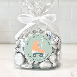 Pegatina Redonda Chicas Roller Patinaje Fiesta de Cumpleaños Gracia