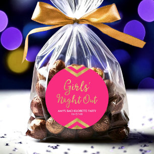 Pegatina Redonda Chicas rosados modernos Noche fuera Chevron de oro