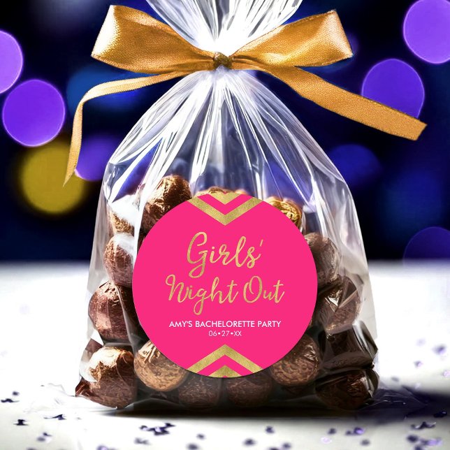 Pegatina Redonda Chicas rosados modernos Noche fuera Chevron de oro (Subido por el creador)