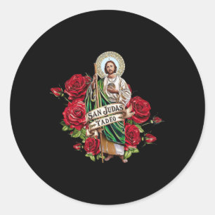 Pegatina Redonda Chicas Rosas Rojas San Judas Tadeo Con Bandera
