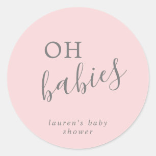 Pegatina Redonda Chicas simples y pequeños gemelos Baby Shower