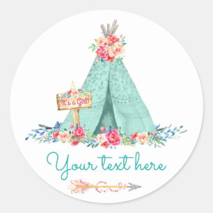 Pegatina Redonda Chicas TeePee Boho Un regalo a favor de la tribu G