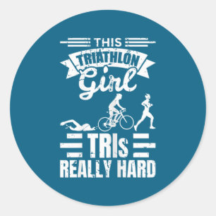 Pegatina Redonda Chicas triatletas divertido triatlón