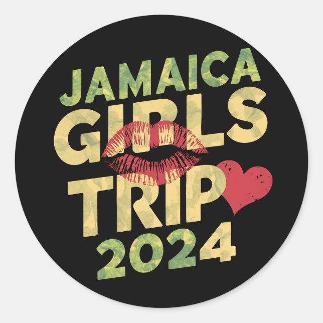 Pegatina Redonda Chicas viajan a Jamaica 2024 vacaciones de verano (Anverso)