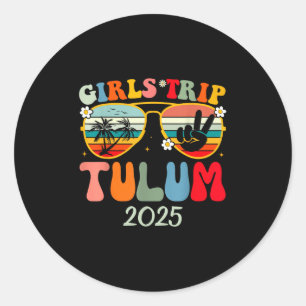 Pegatina Redonda Chicas Viaje Tulum 2025 Verano Beach Weekend Vacat